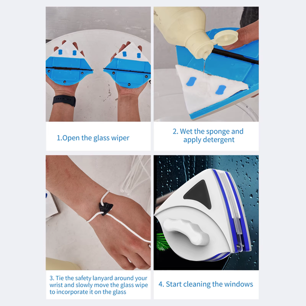 2024 Household Office Special Window Cleaner Magnetic Glass Window Cleaning Tool Automatic Water Discharge Double-Layer Wiper