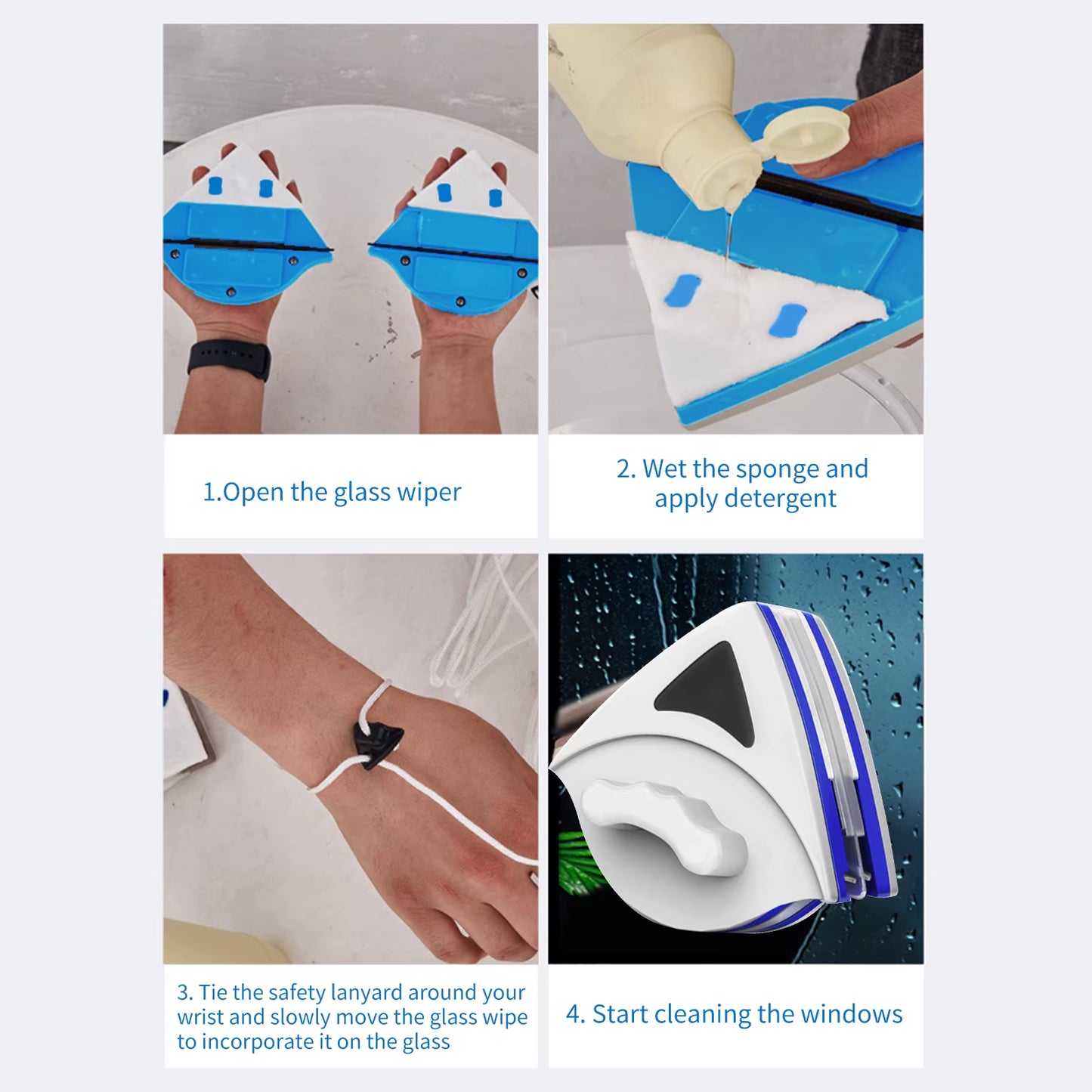 2024 Household Office Special Window Cleaner Magnetic Glass Window Cleaning Tool Automatic Water Discharge Double-Layer Wiper